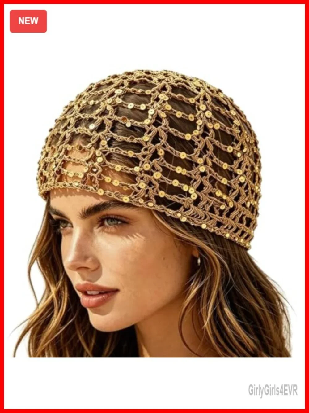 Sequin Mesh Beanie — Bohemian Open-Knit Slouchy Hat for Parties